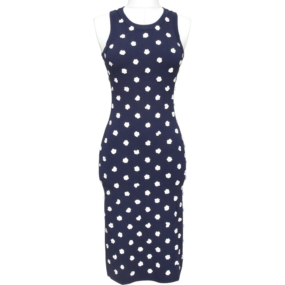 MICHAEL MICHAEL KORS Dress Midi Sequin Navy Blue Floral Crew Neck Sleeveless XS